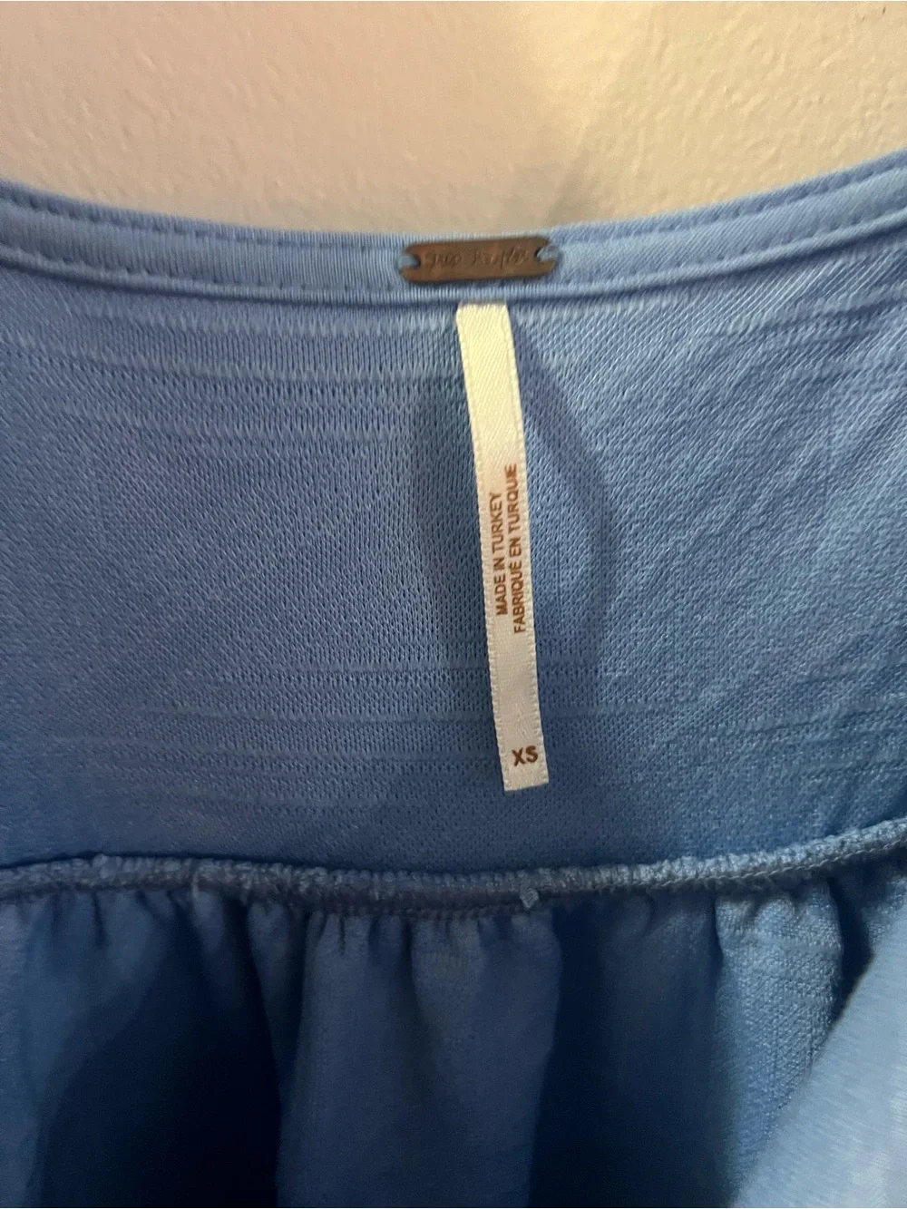 Free People Sky Blue Square Neck Puff Sleeve Mini